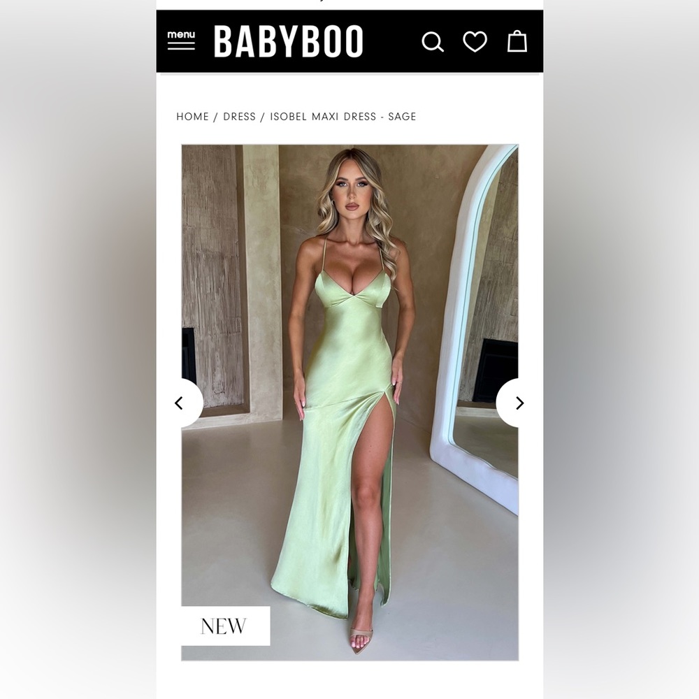 BRAND NEW- BEAUTIFUL Silk Sage Green Slip Gown w/ High Slit